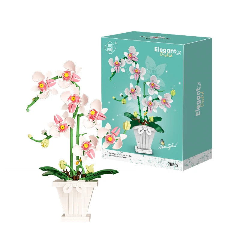 Building Blocks Orchid Flowers Bouquet Flower Blocks Bonsai Plant Model Bricks Romantic DIY Home Decoration Toy for Kids Gift