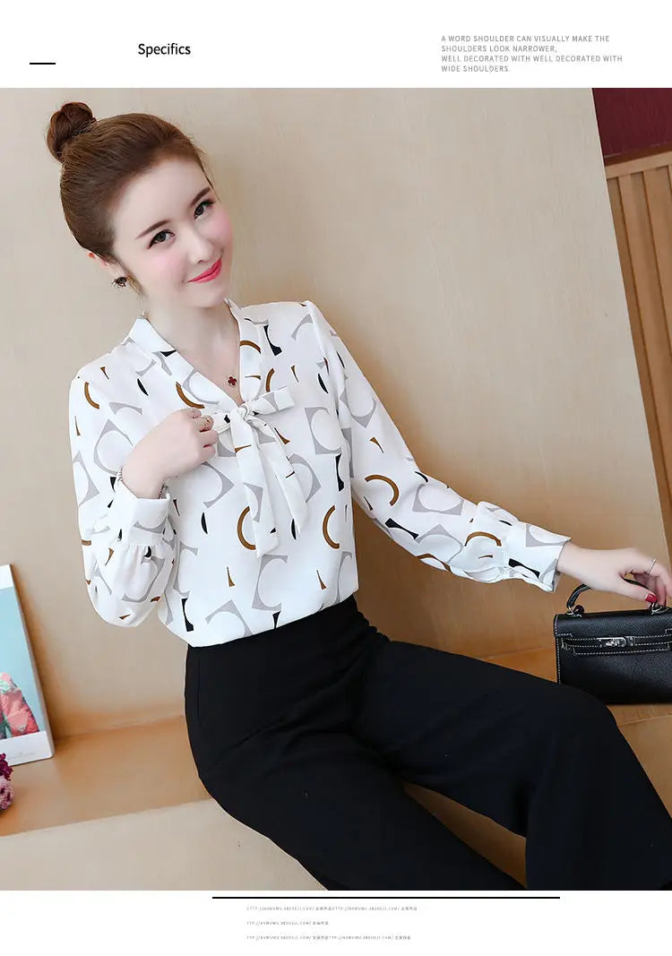 Fashion Female Elegant Bow Tie  pink Blouses Chiffon Collar Casual Shirt Office Ladies Blouse Summer Blouses for Women