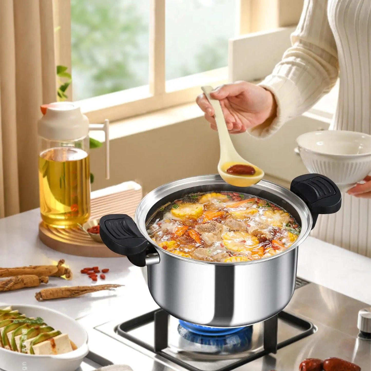 Portable Pressure Cooker Fast Cooking Stew Pot Pressure Cooker Stainless Steel Fast Cooking Multifunctional Kitchen Accessories