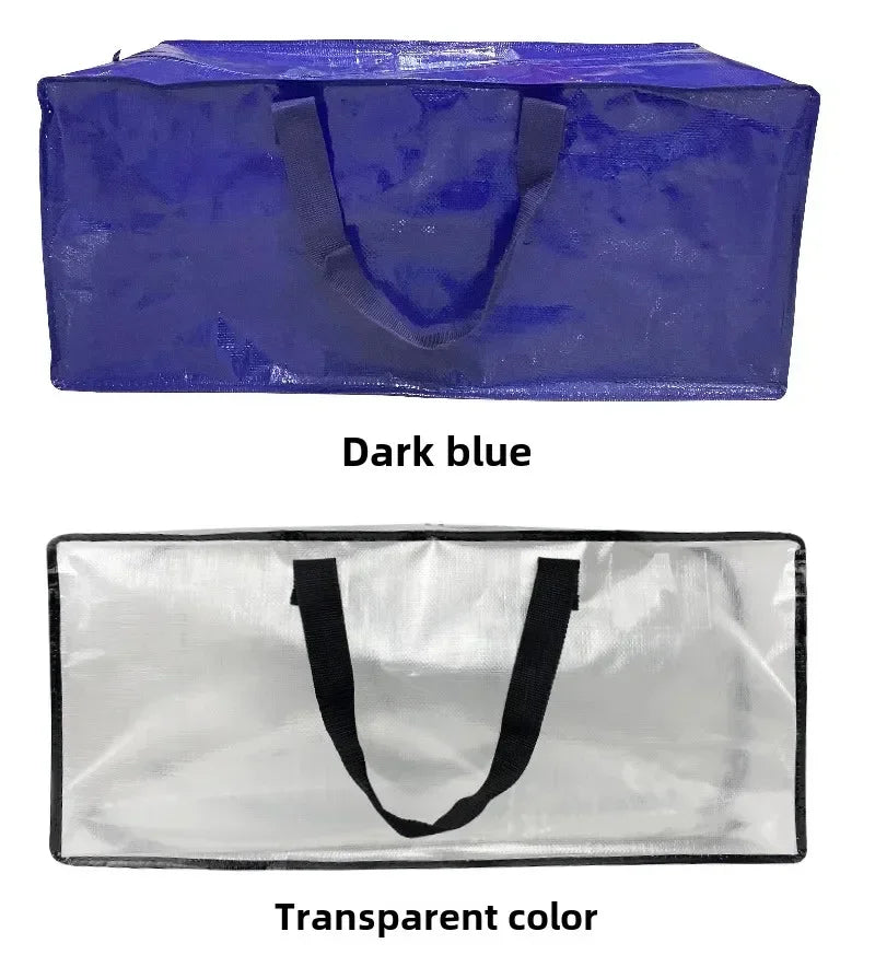 4/2/1pcs Large Capacity Foldable Storage Moving Bag Bluezip-up Hand Woven Packaging Bag Customizable Oval Shape Home Goods