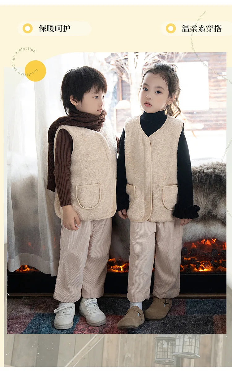 Winter Children's Outfits Kids Warm Thick Vest Coat and Knit Long Sleeve Sweater and Pants Clothes Sets Baby Girls Boys Clothing