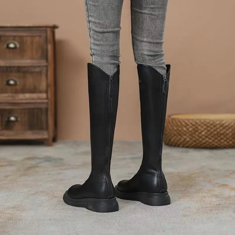 Boots Women's Autumn and Winter New Flat Bottom Black Long BootsVVersatile Slimming Long Boots Height Increasing Elastic High