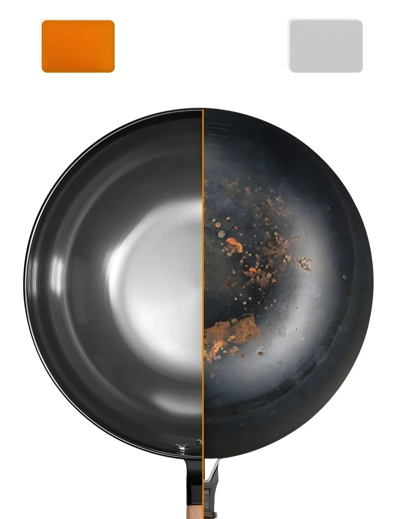 Cooker King Traditional Coating-Free Carbon Steel Wok, 30/32/34 cm Stir-Fry Pan for Gas & Induction Cooktops