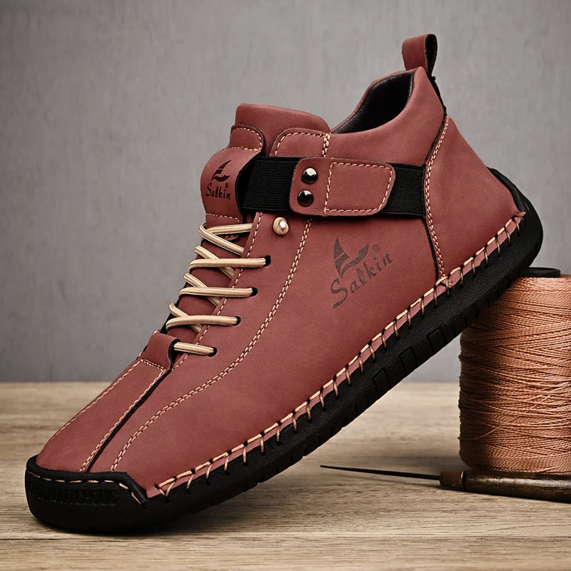New 2025 Handmade Leather Casual Men Shoes Design Sneakers Man Breathable Leather Shoes Men Ankle Boots Outdoor