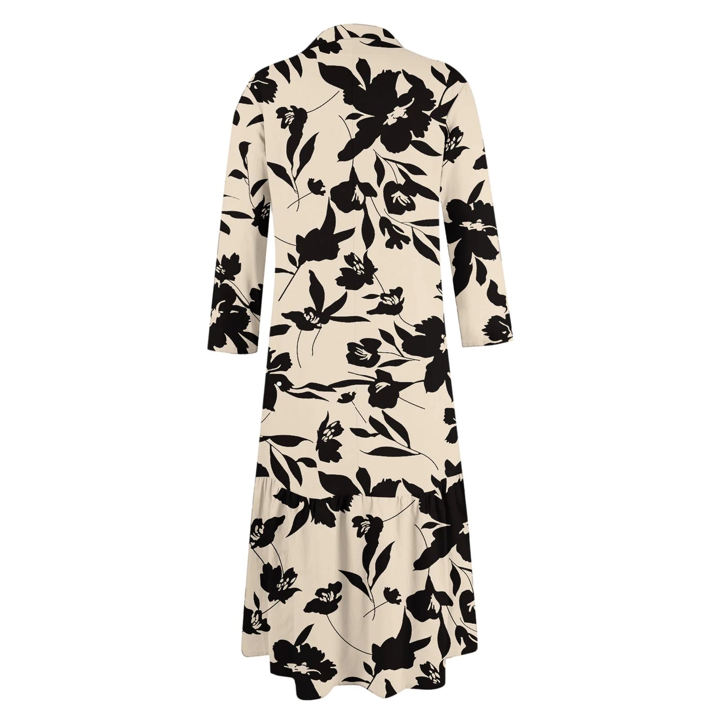 Ladies' Fashionable Temperament Autumn And Winter Button Lapel Long Sleeved Retro Printed Spring And Autumn Dress