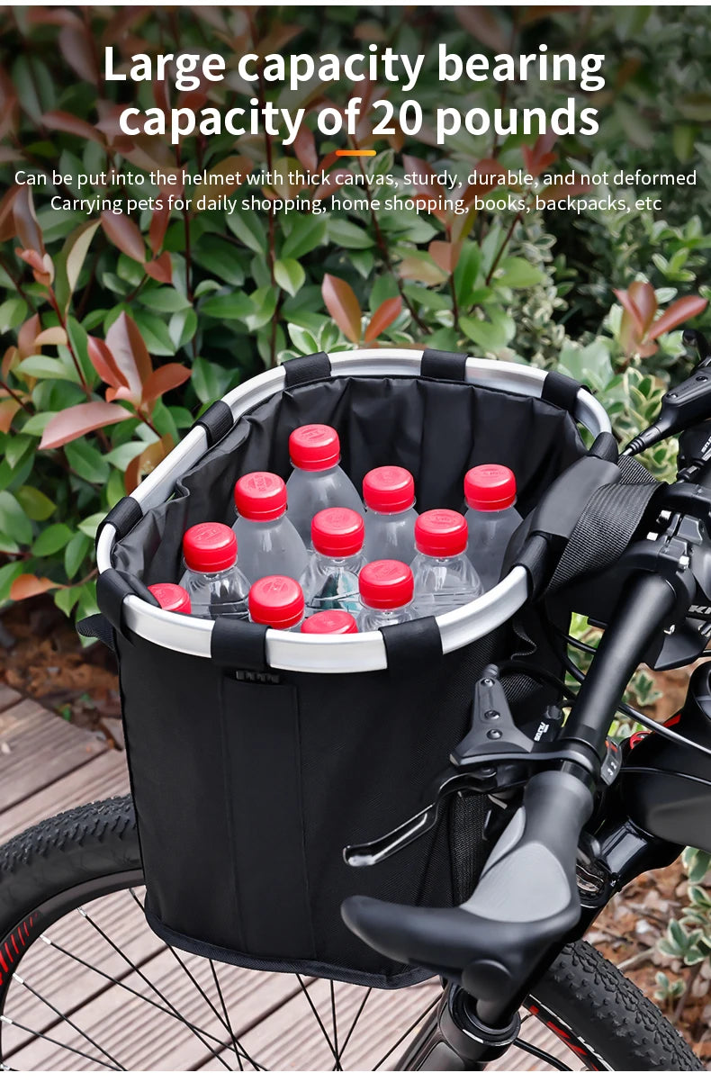 Bicycle Front Basket Bike Small Pet Dog Carry Pouch 2in1 Detachable MTB Cycling Handlebar Tube Hanging Fold Baggage Bag 5KG Load