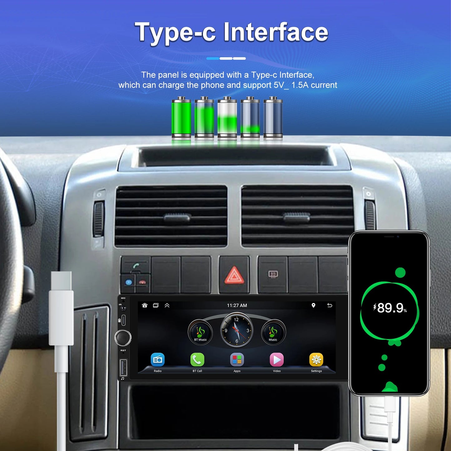 Hikity 2+64G Carplay Android 1din Car Radio Android Auto Stereo 6.86" GPS Navigation Player support FM WiFi USB Rear Camera