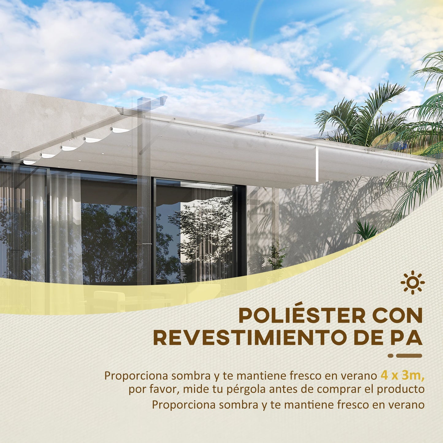 Outsunny retractable pergola cover 3,5x2,6 m 10 drain holes