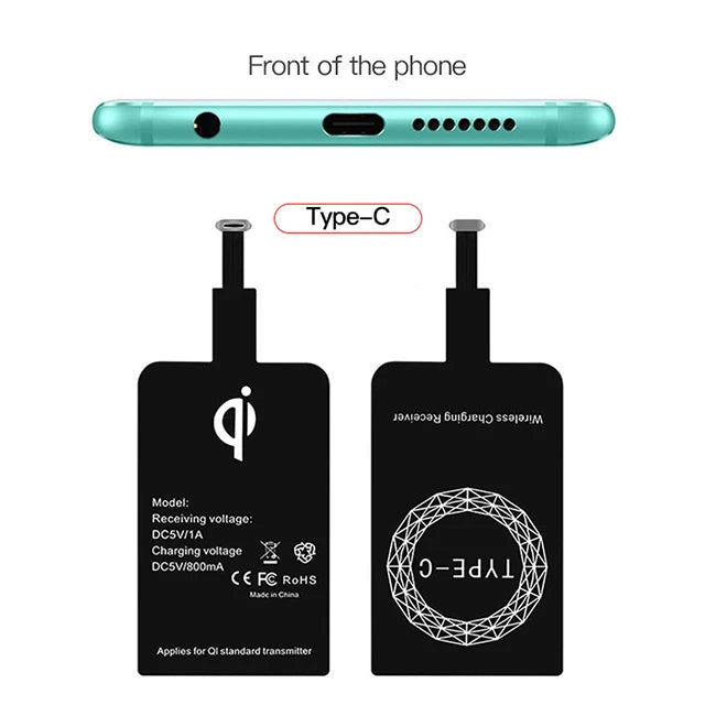 Wireless Charger Receiver Support Type C Micro USB Fast Wireless Charging Adapter For iPhone Ios Android phone Wireless Charge