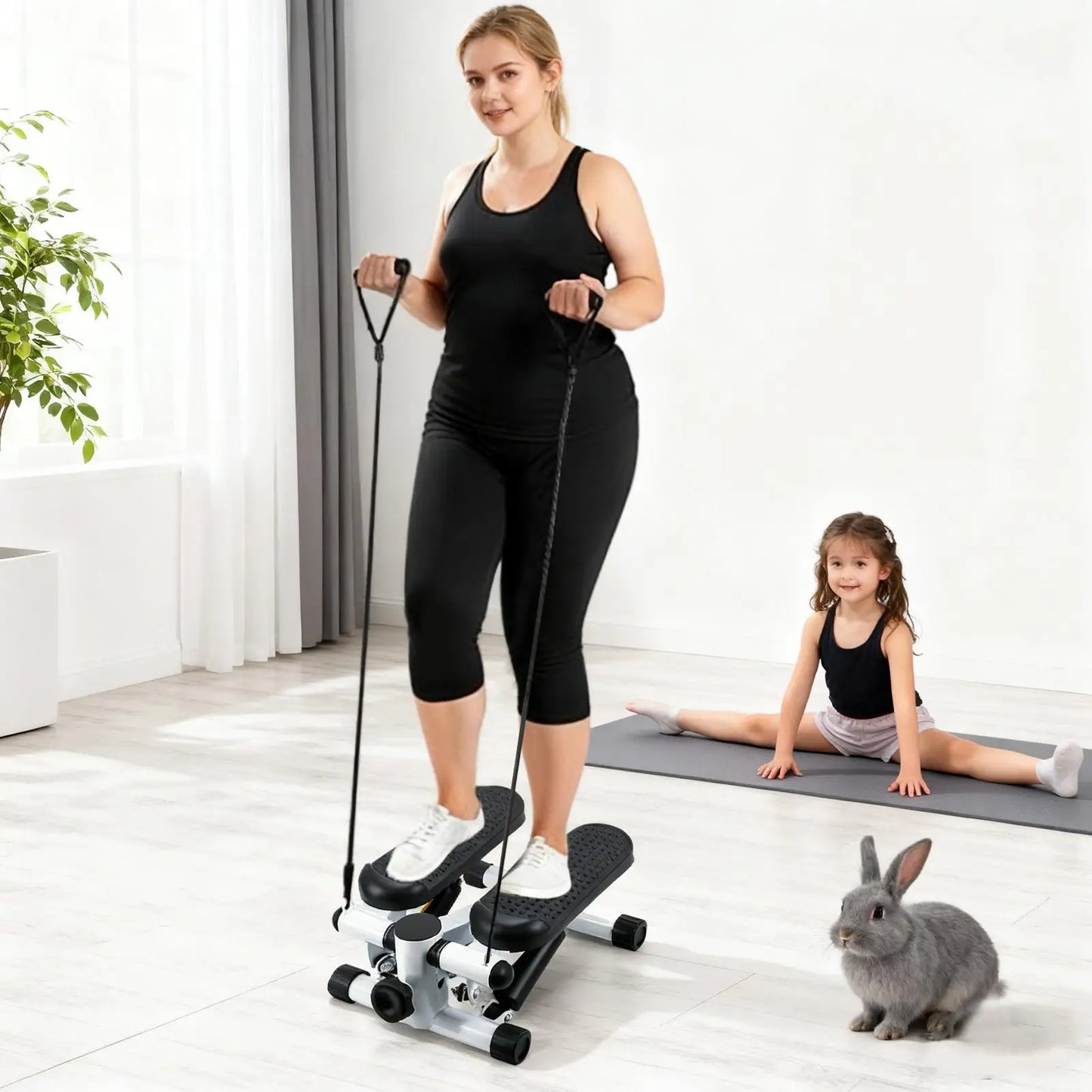 Mini Walking Stepper with Resistance Band Muscle Strengthening Machine for Travel Home Office Gym Indoor Apartment