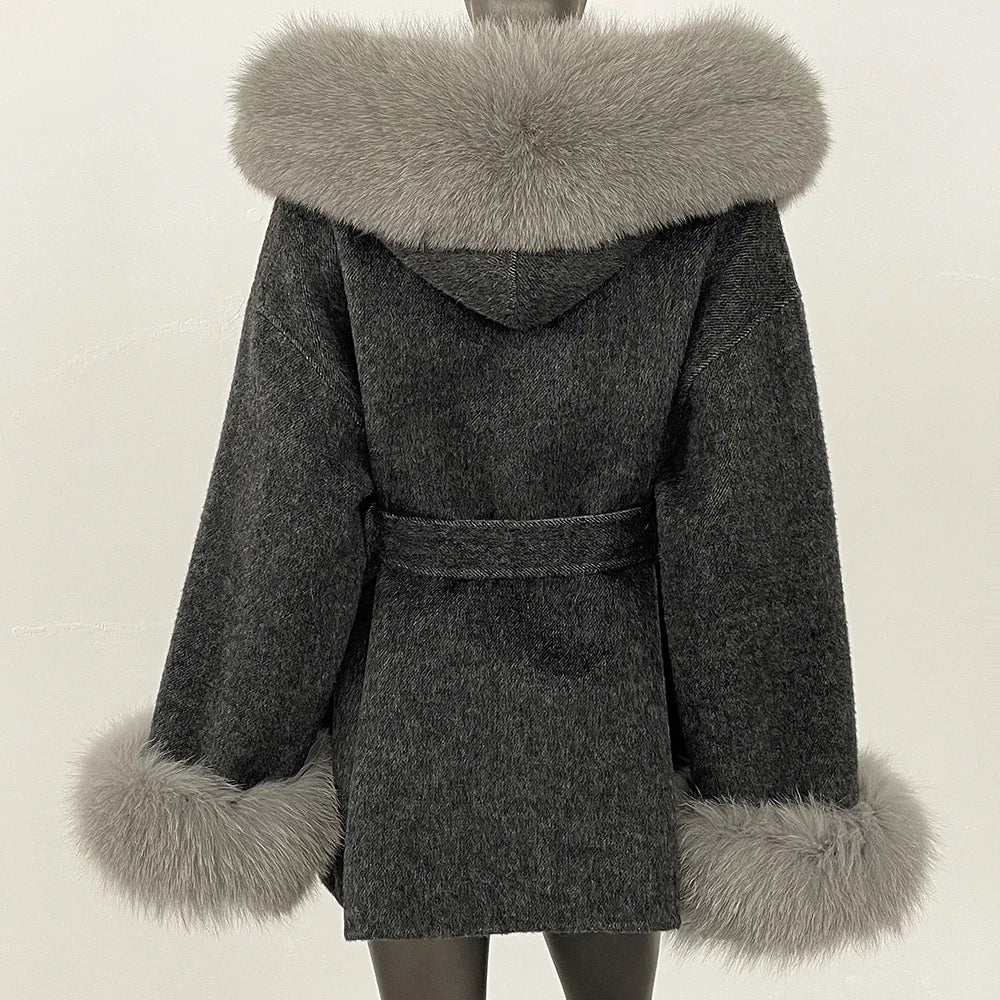 Real Fur Wool Coat Women Clothing Hooded Autumn Winter Commute Fur Coat 2025 Fashion Clothes Lady Raccoon Fur Woolen Jacket
