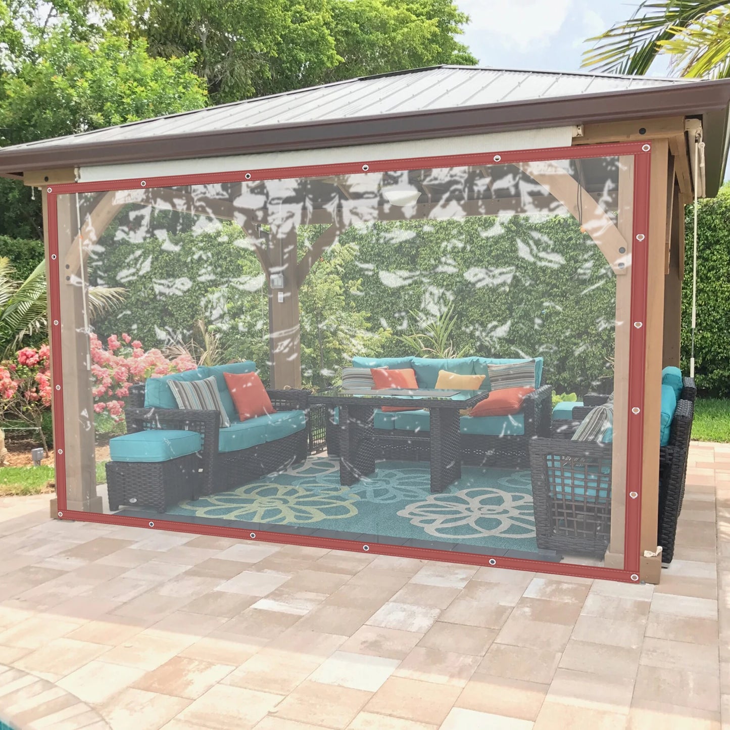 2.5×2.5m PVC Tarpaulin Waterproof Transparent Tarpaulin Weatherproof Durable Canopies Foldable Rain Cover