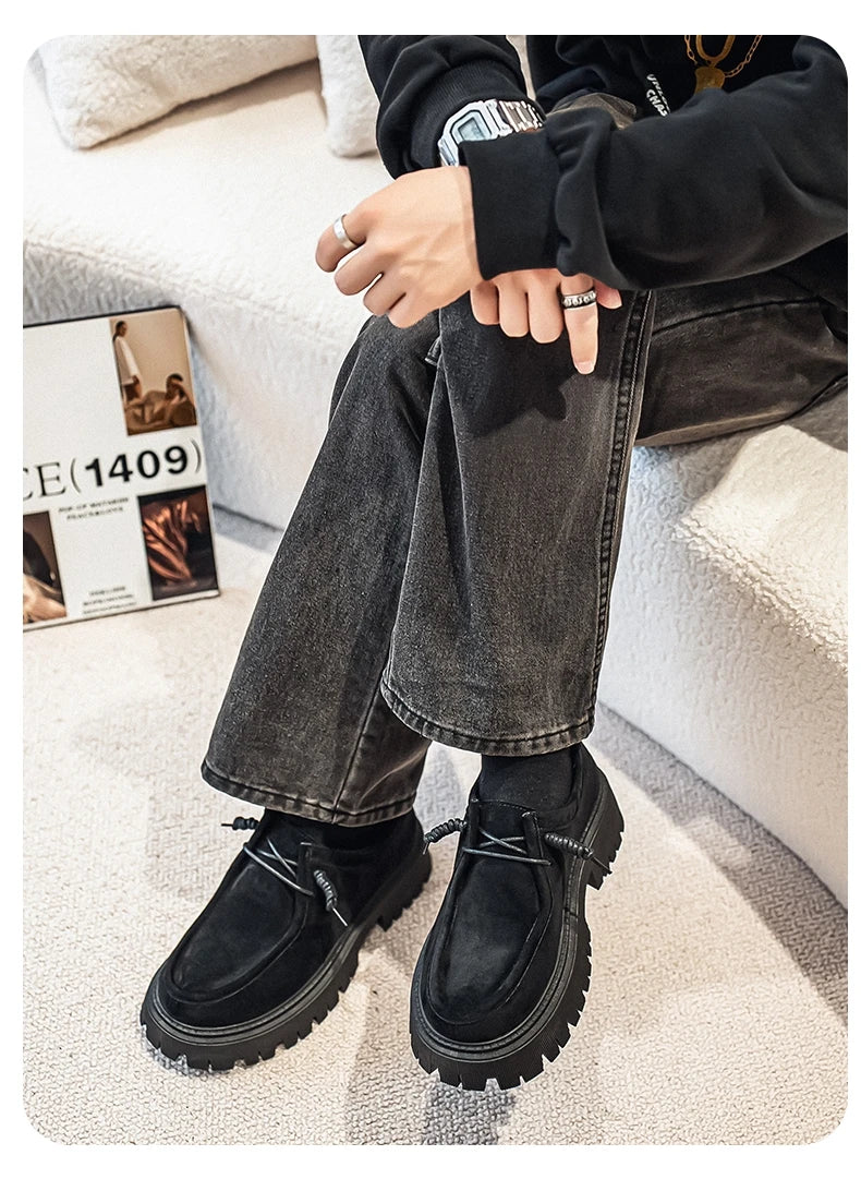 Men's Shoes 2025 Autumn New Style High-heel Thick-soled Loafers, Durable and Retro Casual Shoes, Everyday Street Trend Sneakers