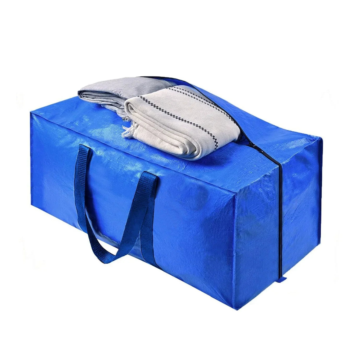 4/2/1pcs Large Capacity Foldable Storage Moving Bag Bluezip-up Hand Woven Packaging Bag Customizable Oval Shape Home Goods