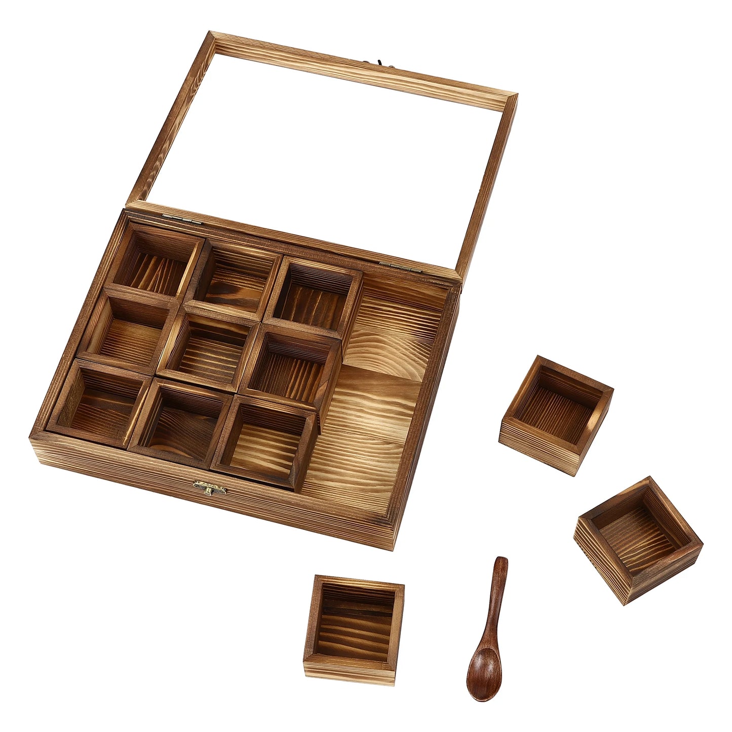 Retro Style Wooden Spice Box Wooden Spice Box with 12 Containers Storage Cans Spice Fit Box