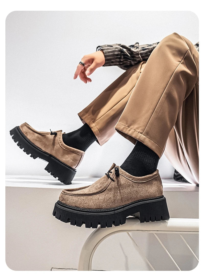 Men's Shoes 2025 Autumn New Style High-heel Thick-soled Loafers, Durable and Retro Casual Shoes, Everyday Street Trend Sneakers