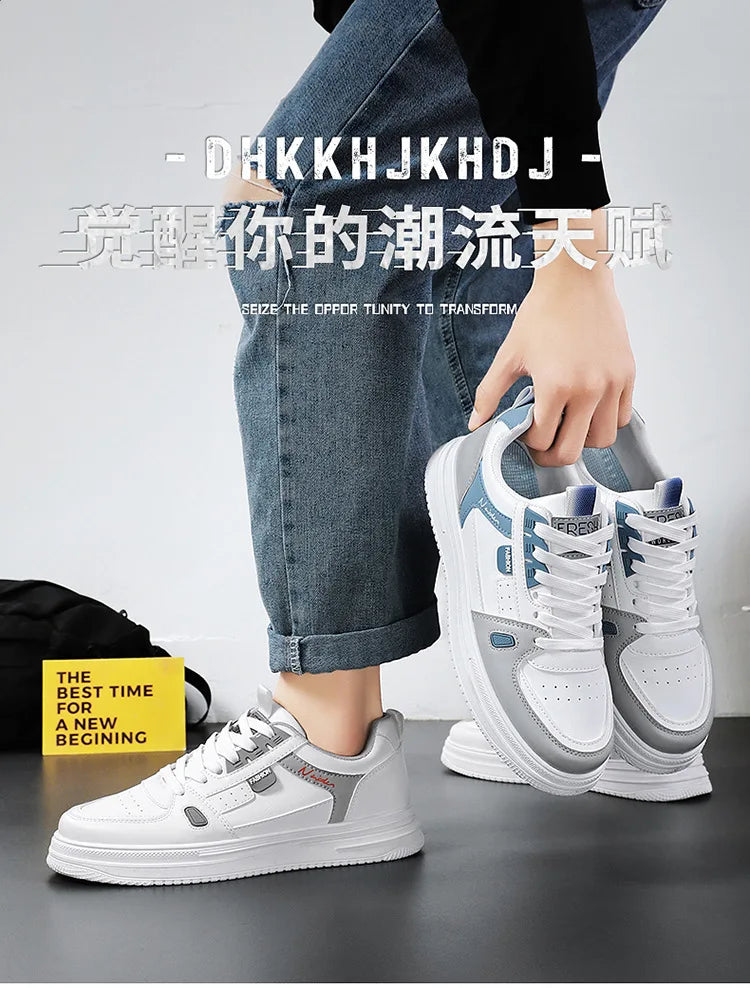 Men's shoes: Breathable, trendy, versatile, thick-soled white sneakers, sportswear, casual shoes, and board shoes