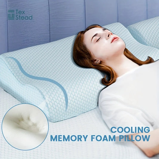1pc Cooling Memory Foam Pillow - Orthopedic Cervical Support, Breathable Viscose Fabric Cover