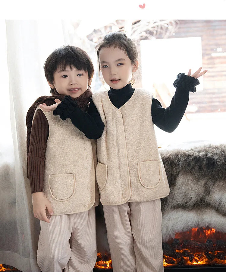 Winter Children's Outfits Kids Warm Thick Vest Coat and Knit Long Sleeve Sweater and Pants Clothes Sets Baby Girls Boys Clothing