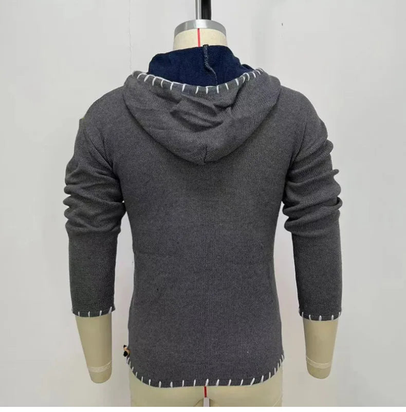 Pullovers Men Sweatshirts Sweaters Pockets Casual Loose Splice Hooded Knitted Drawstring Regular Thick Tops Autumn Winter