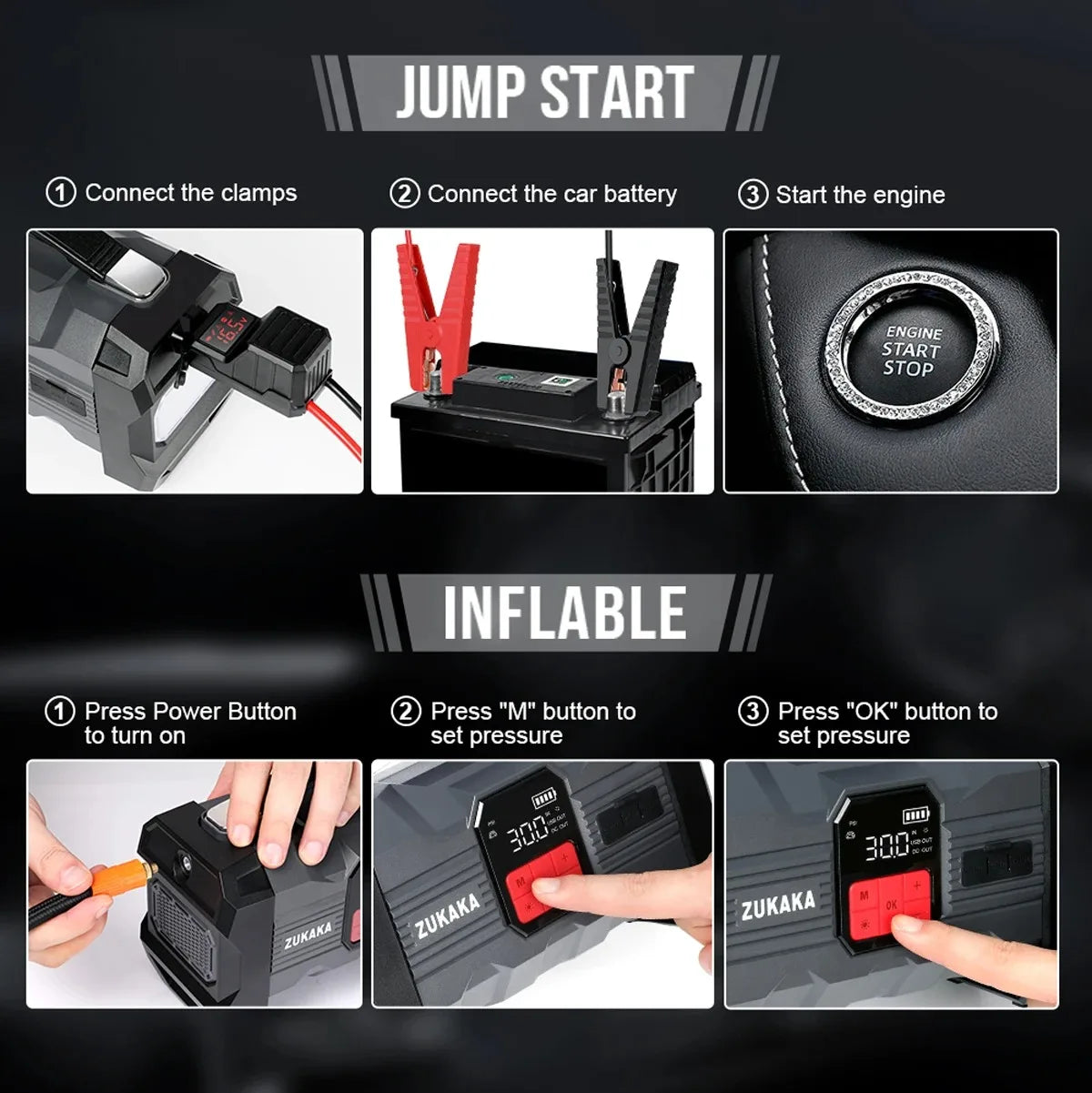 Car Jump Starter with Air Compressor Power Bank Portable Emergency Battery Booster Starting Device for Cars