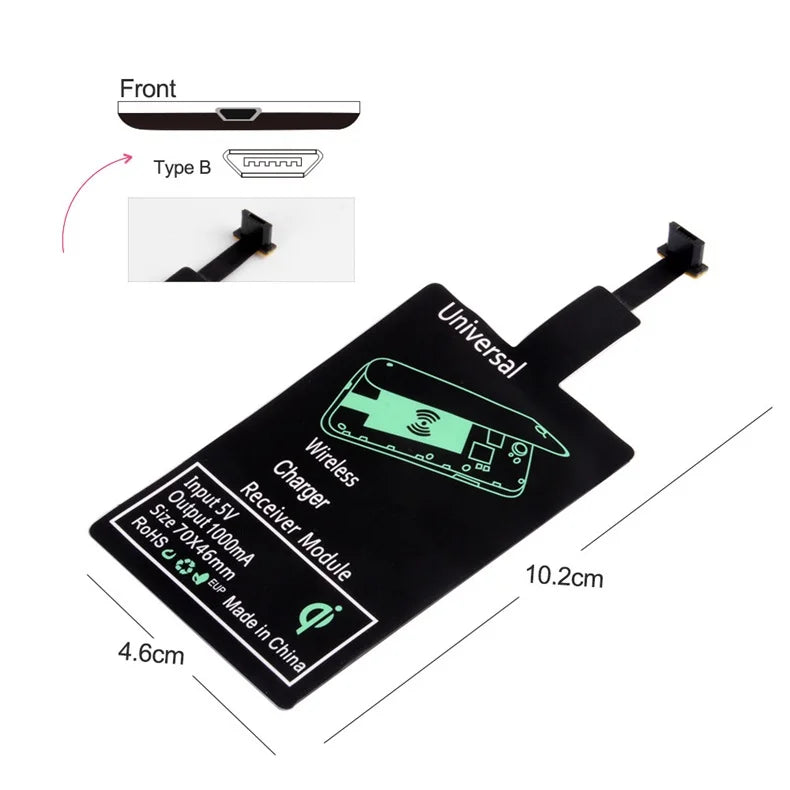 Wireless Charger Receiver Support Type C Micro USB Fast Wireless Charging Adapter For iPhone Ios Android phone Wireless Charge
