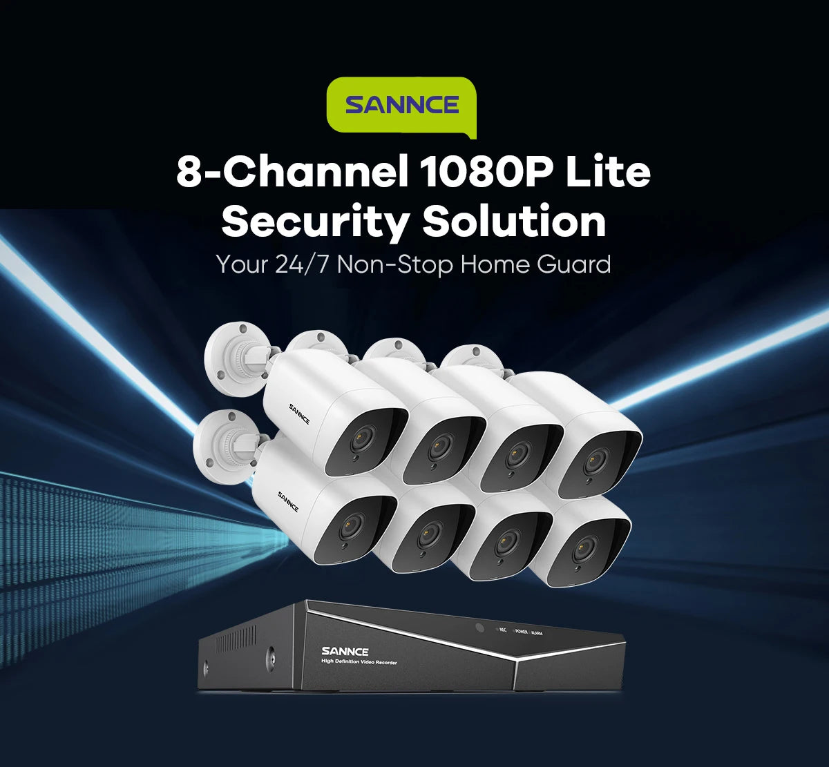 SANNCE 8CH 1080P Lite DVR CCTV System 4/8pcs FD 2.0MP Security Cameras IR Outdoor IP66 Video Surveillance Kit Motion Detection