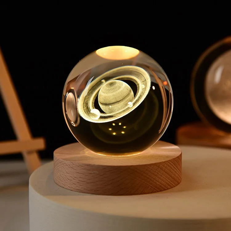 Small 3D Solar System Crystal Ball With LED Base, Night Light For Home Decoration, Gift For Astronomy Lovers