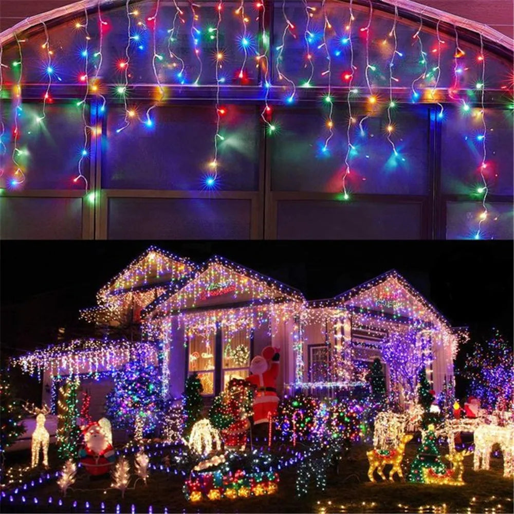 Christmas Lights Waterfall Outdoor Decoration 4M Droop 0.4-0.6m Led Lights Curtain String Lights Party Ggarden Eaves Decoration