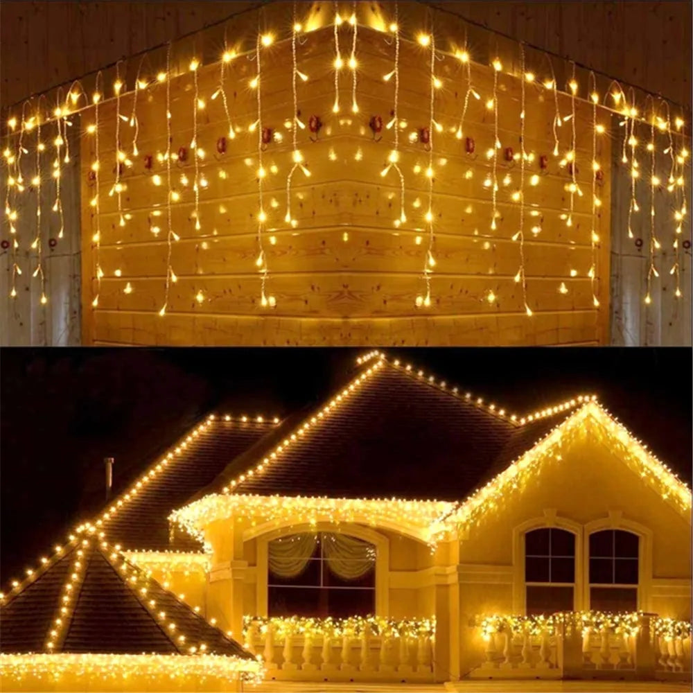 Christmas Lights Waterfall Outdoor Decoration 4M Droop 0.4-0.6m Led Lights Curtain String Lights Party Ggarden Eaves Decoration