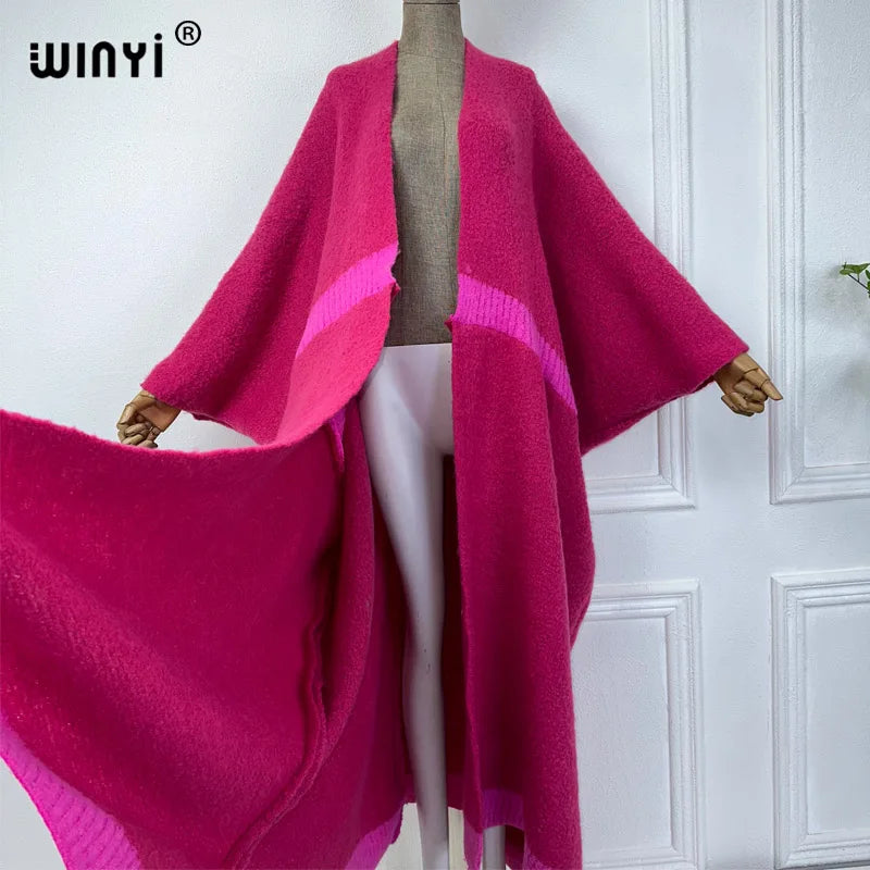 WINYI winter outfits for women Luxury Fur Neutral coat Thick comfortable Warm Solid color fashion coat poncho long down dress