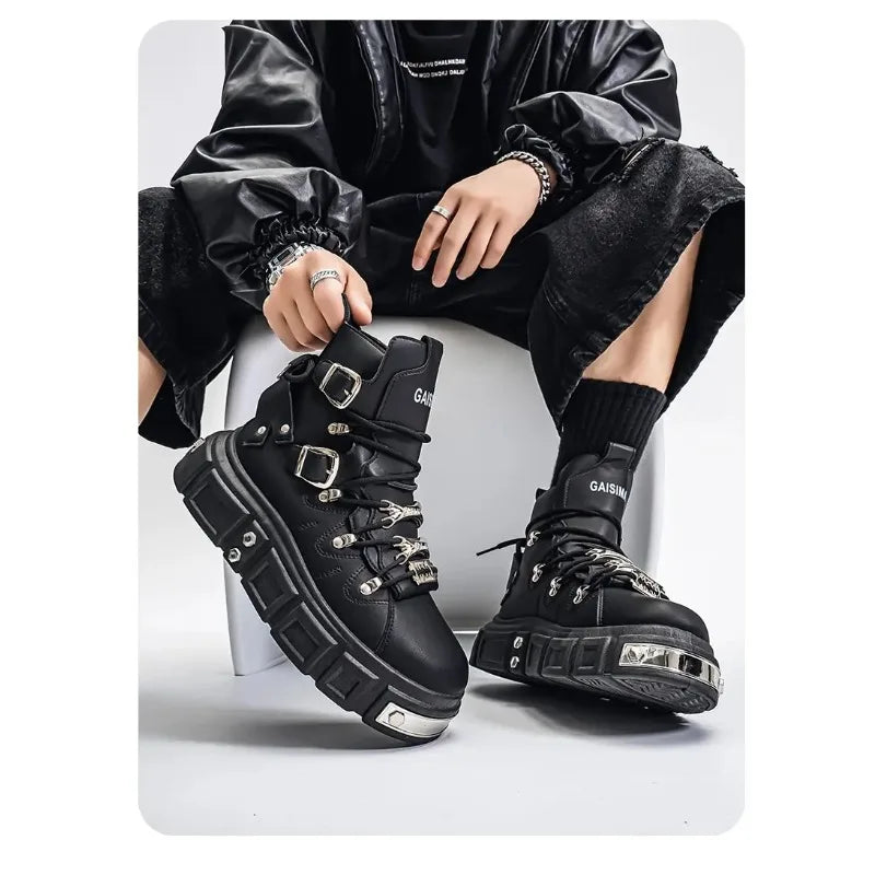 Boots For Man Fashion Rivet Leather Design Luxury Shoes Gothic Black Street Hip Hop punk Rock ankle boots Men Motorcycle shoes
