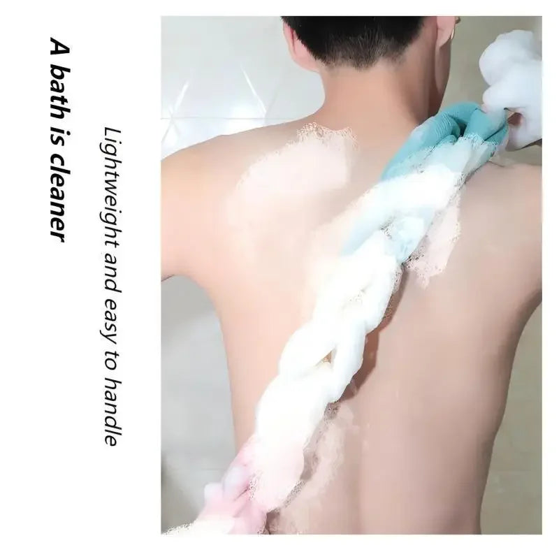 Exfoliating Bath Towel - Long Handle Back Scrubber for Deep Cleansing, Color Block Design Mesh Body Scrub
