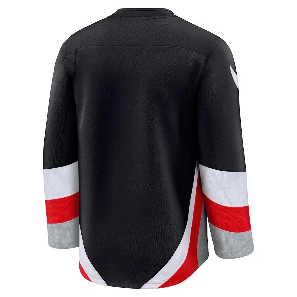 Hockey Jersey - Black with Red/White/Gray Accents Aggressive Bison Head Logo Comfortable Base Layer for Autumn and Winter