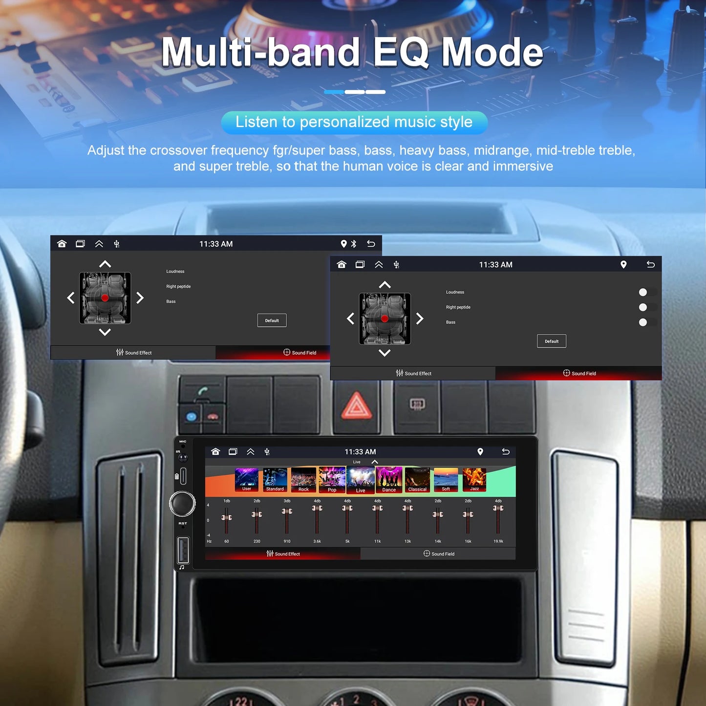 Hikity 2+64G Carplay Android 1din Car Radio Android Auto Stereo 6.86" GPS Navigation Player support FM WiFi USB Rear Camera