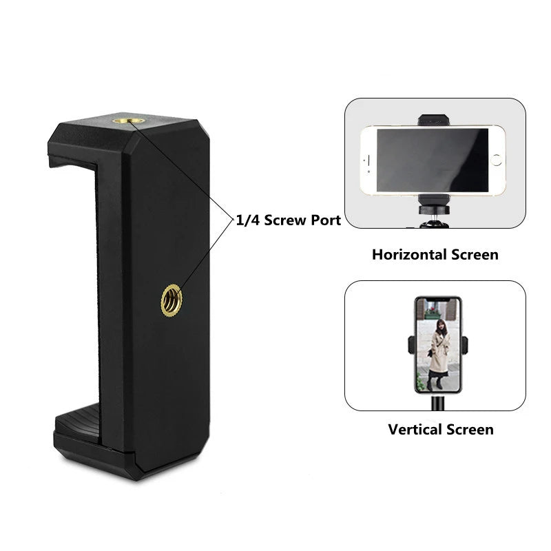 Universal Smartphone Holder Tripod Rotatable Bracket with 1/4inch Screw Adjustable Clip for Phone Cell Selfie Stick Camera Stand