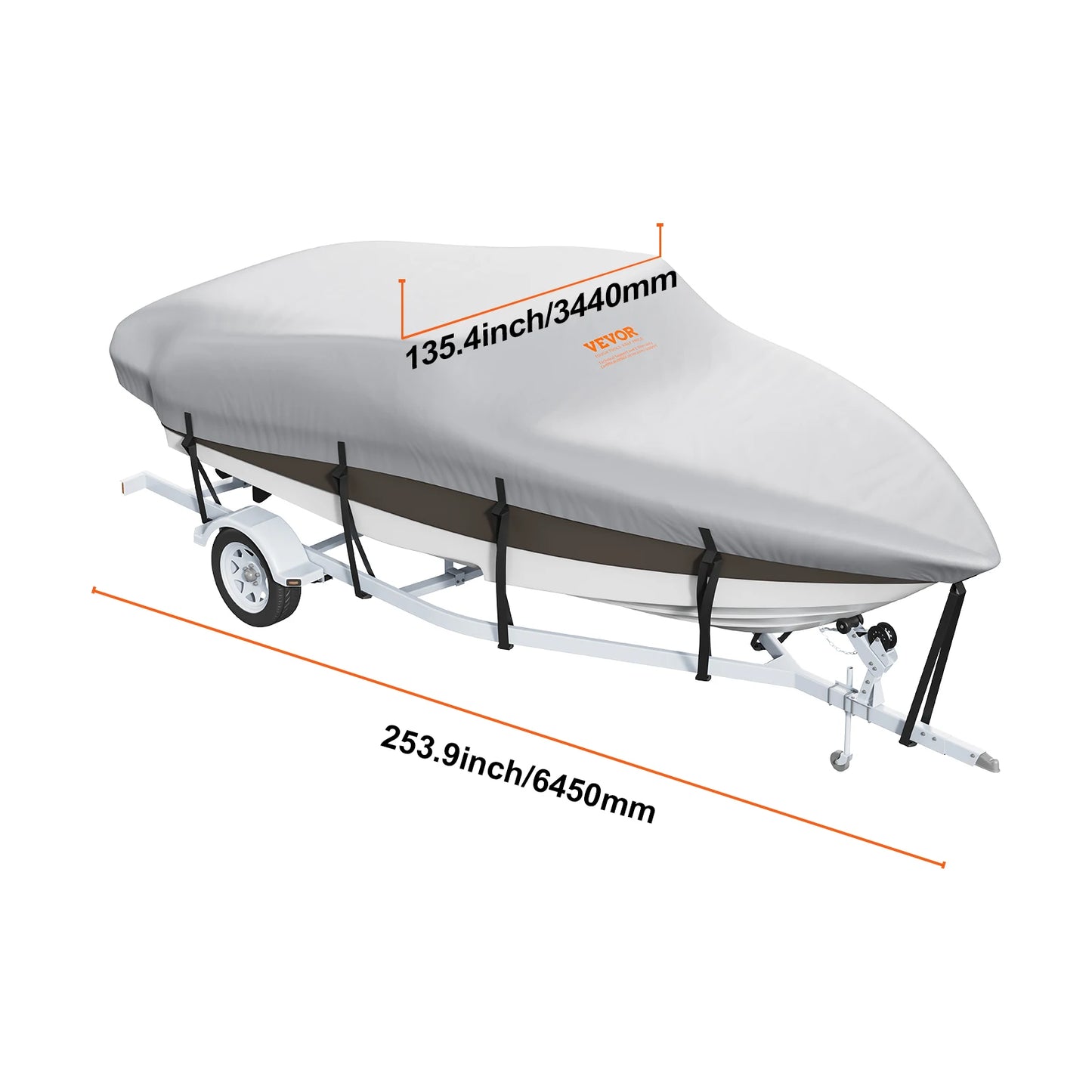 SucceBuy Boat Cover Trailerable Waterproof with Motor Cover Buckle Straps for V-Hull Tri-Hull Fish Ski Boat Runabout Bass Boat