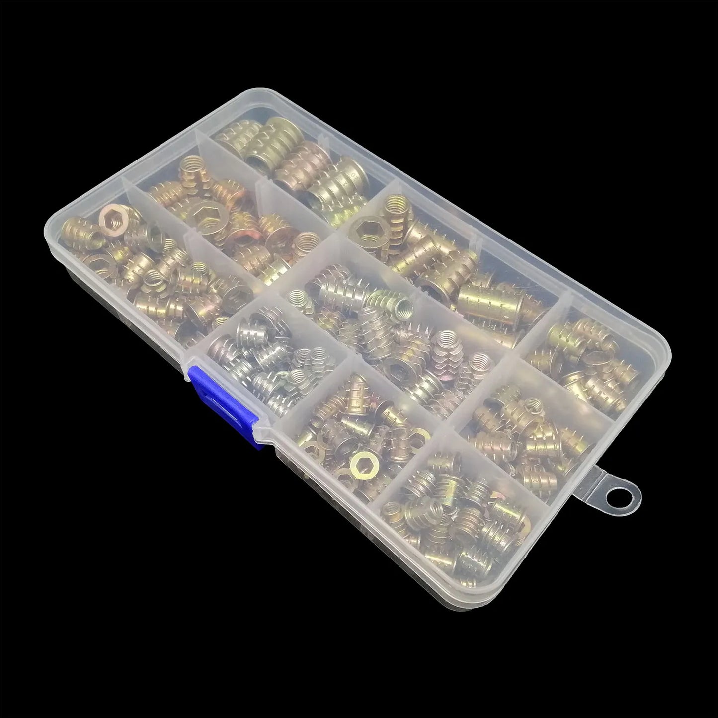 75/165pc M4 M5 M6 M8 M10 Metal Hexagon Hex Socket Allen Head Embedded Insert Nut E-Nut Assortment Set Kit Box for Wood Furniture