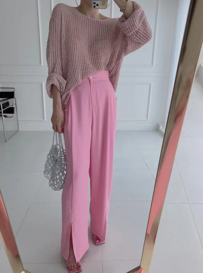 Hollow Out Pullovers Women Baggy O-neck Clothing Spring Casual Simple Elegant Vintage See-through Streetwear Lady Ulzzang Tender