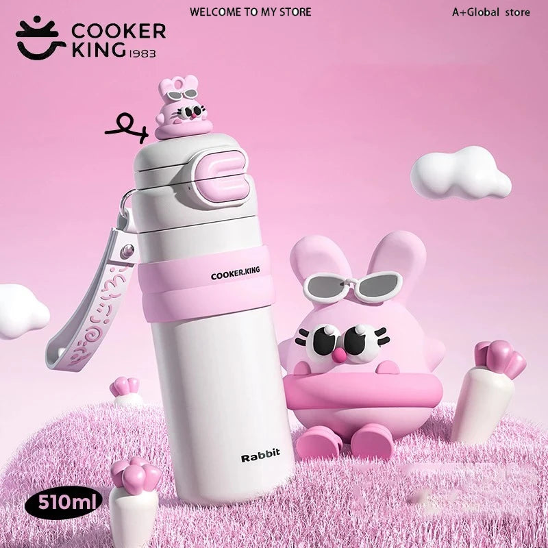 COOKER KinG in Stock 500ML Insulated Cup Stainless Steel Straw Cup for Children Leak-Proof Thermal Flask Portable Travel Tumbler