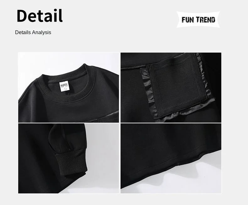 Sweatshirt Male Street Wear  Clothes American Casual Decorative Stitch Round Neck Long Sleeve Unisex Couple Autumn Fashion Top