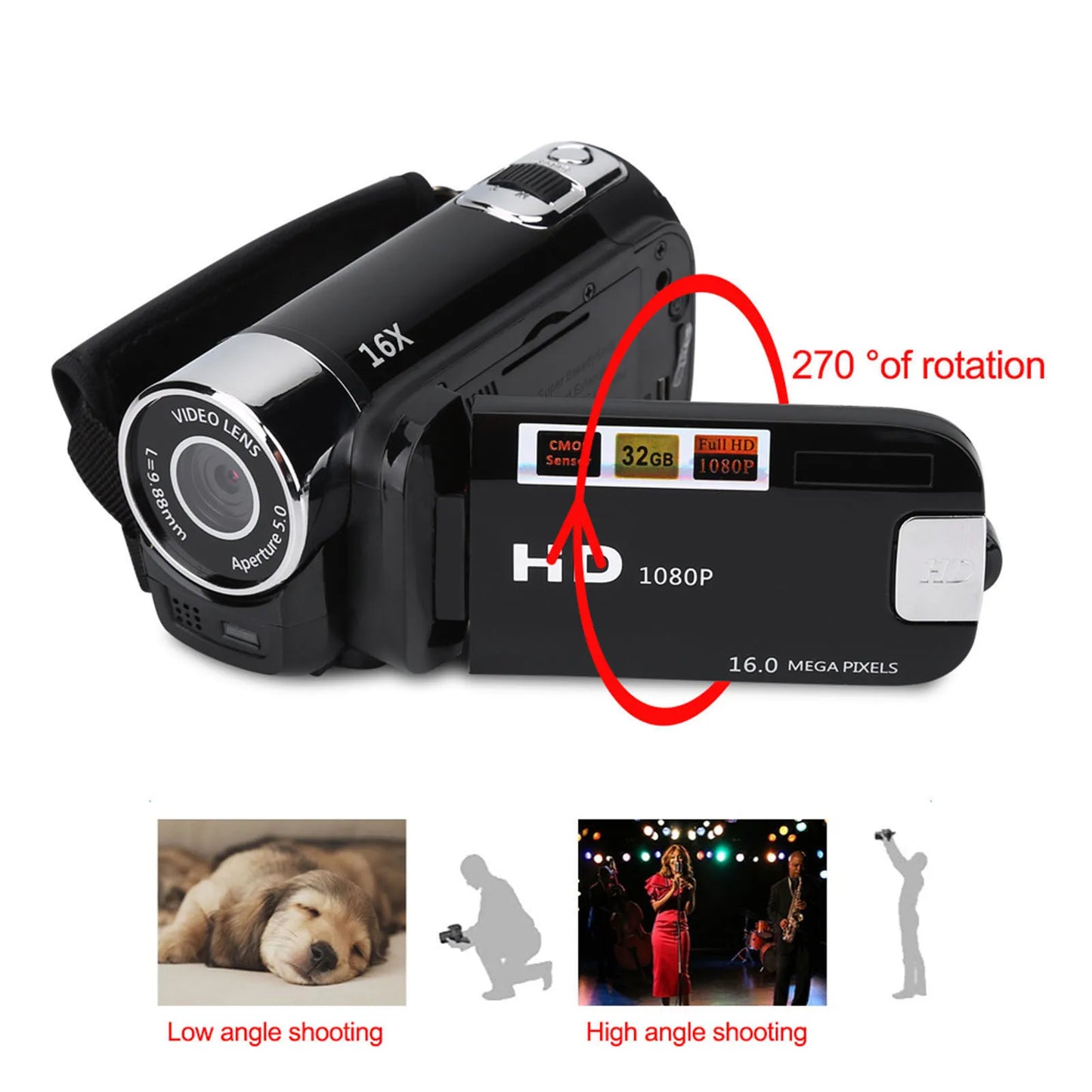 DV Camera Digital Camcorder HD Video Camera Full HD Rotation 16X High Definition Digital Camcorder Video DV Camera Digital DV