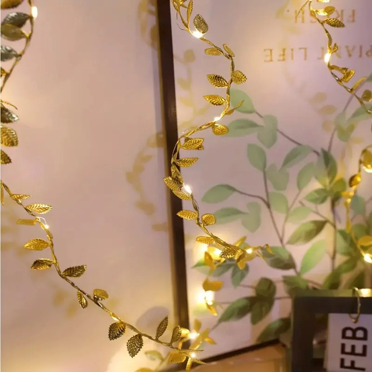 1PC 2M 20LED Golden Tiny Leaves Fairy Light Battery Powerd Led Copper Wire String Lights for Wedding Home Party DIY Xmas Decor