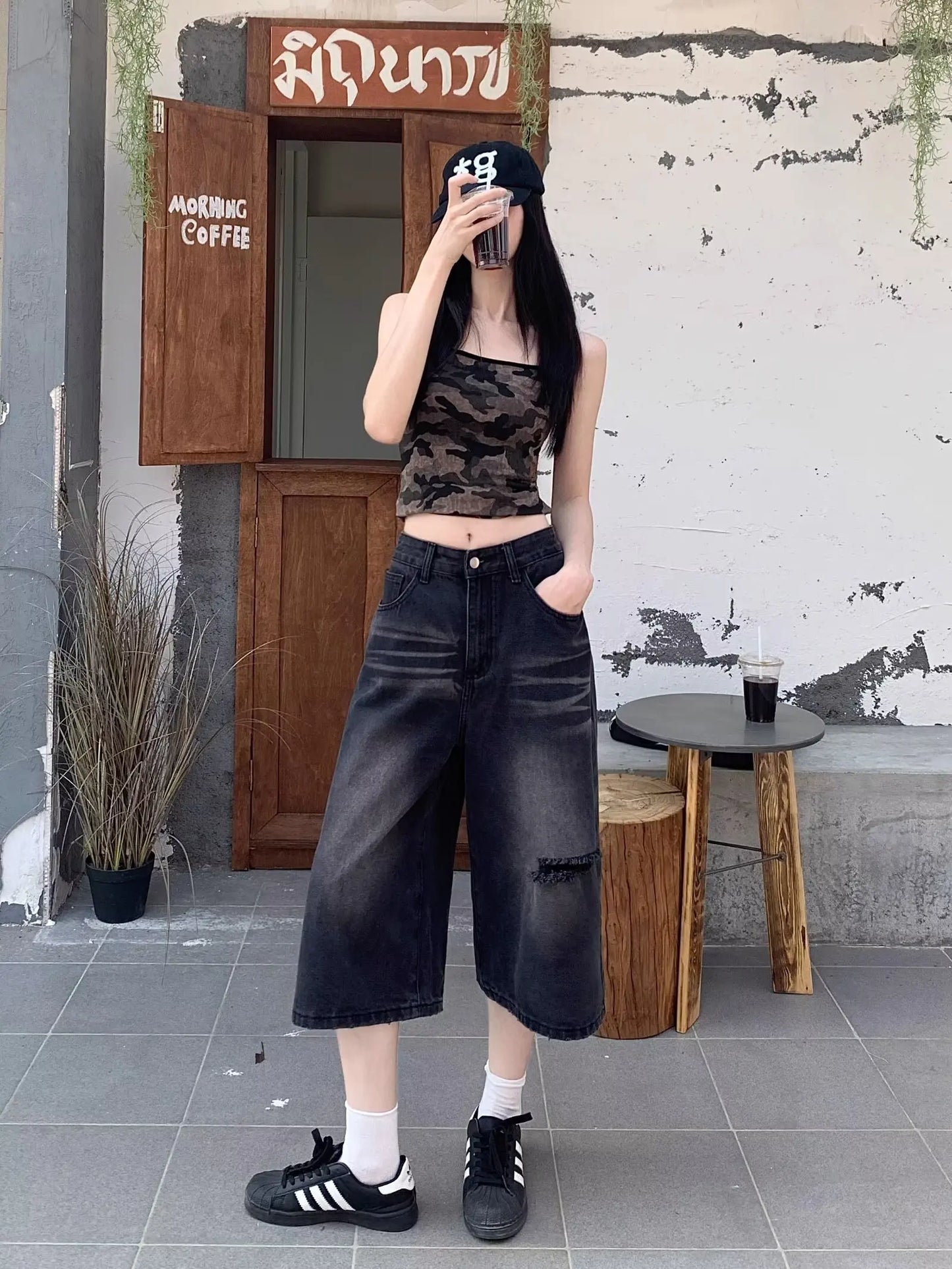 Jeans Woman 7-point Pants Summer Clothes Baggy Jorts Women's Wide Pants Shoujo Girl Style Coquette Jean Shorts High Waist Jeans