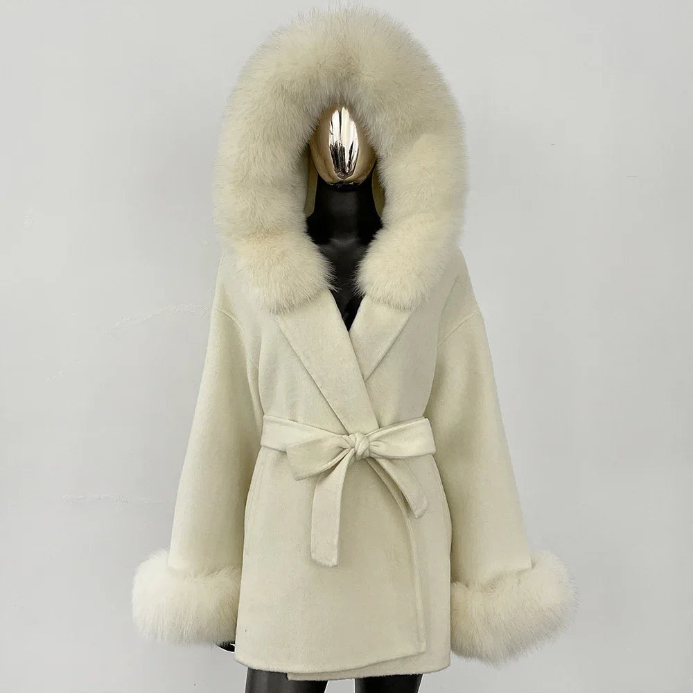 Real Fur Wool Coat Women Clothing Hooded Autumn Winter Commute Fur Coat 2025 Fashion Clothes Lady Raccoon Fur Woolen Jacket