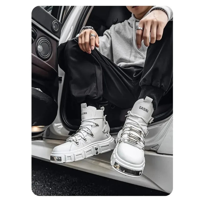 Boots For Man Fashion Rivet Leather Design Luxury Shoes Gothic Black Street Hip Hop punk Rock ankle boots Men Motorcycle shoes