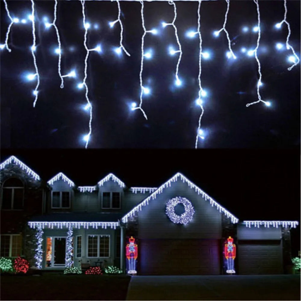 Christmas Lights Waterfall Outdoor Decoration 4M Droop 0.4-0.6m Led Lights Curtain String Lights Party Ggarden Eaves Decoration