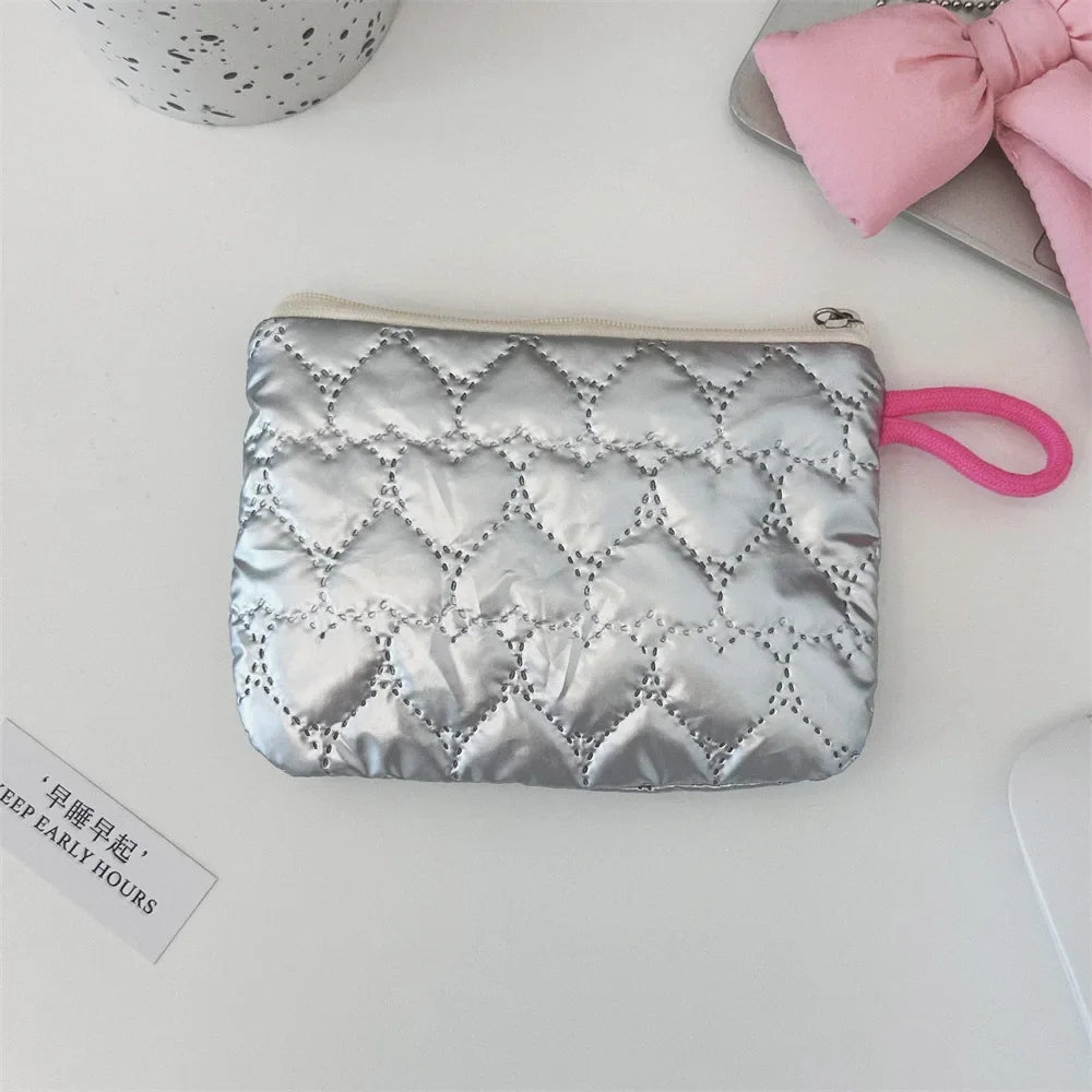 Silver Lingge Bow Pattern  Coin Purses Small Canvas Coin Wallet Lady Girls Earphone Coin Key Money Storage Bag Zipper Pouch