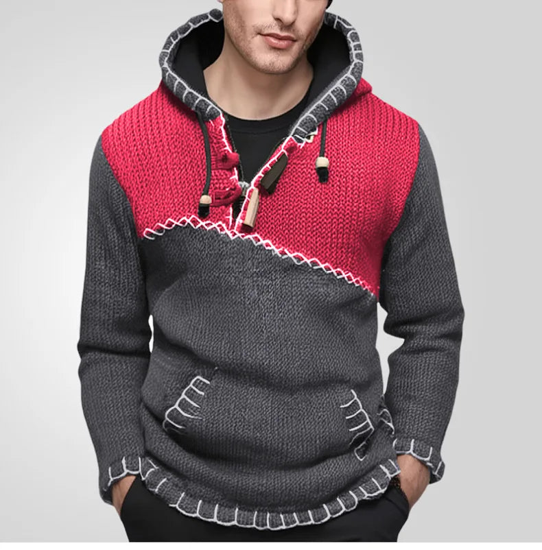 Pullovers Men Sweatshirts Sweaters Pockets Casual Loose Splice Hooded Knitted Drawstring Regular Thick Tops Autumn Winter