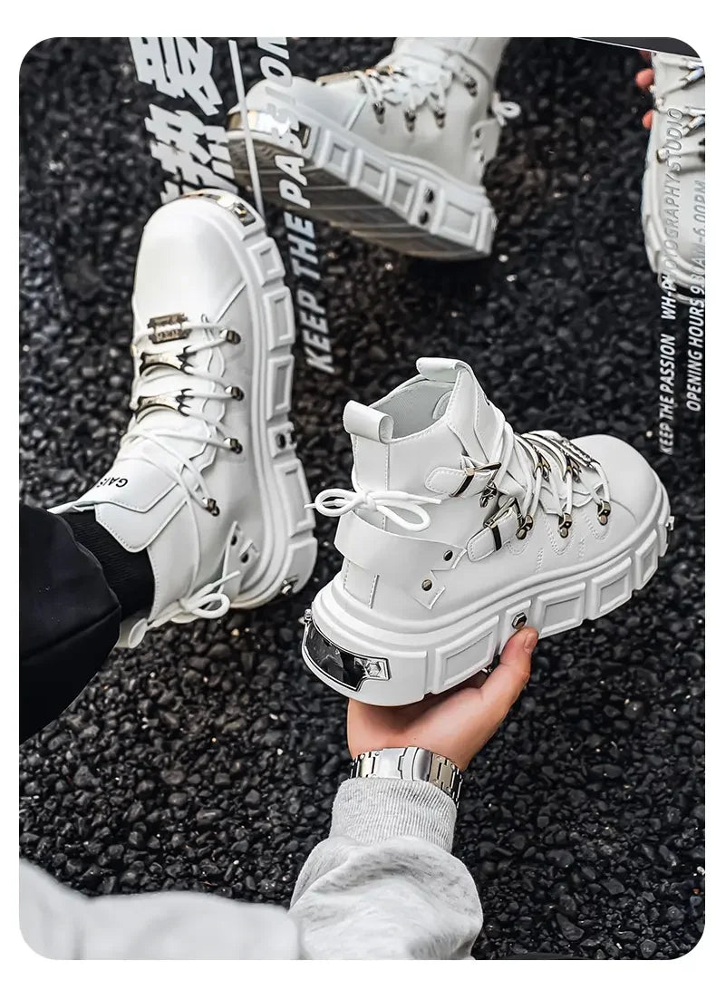 Boots For Man Fashion Rivet Leather Design Luxury Shoes Gothic Black Street Hip Hop punk Rock ankle boots Men Motorcycle shoes